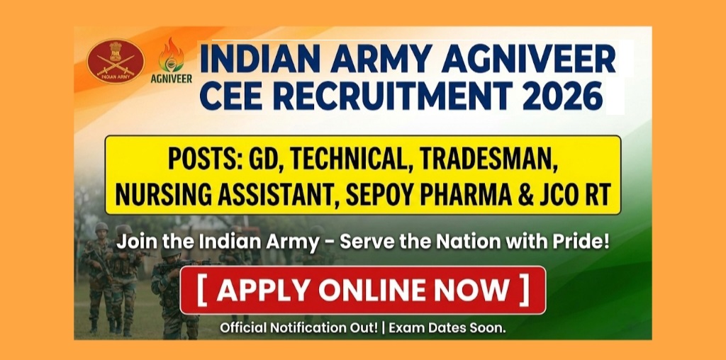 Indian Army Agniveer CEE Recruitment 2026 - GD, Technical, Tradesman, Nursing Assistant, Sepoy Pharma & JCO RT Posts