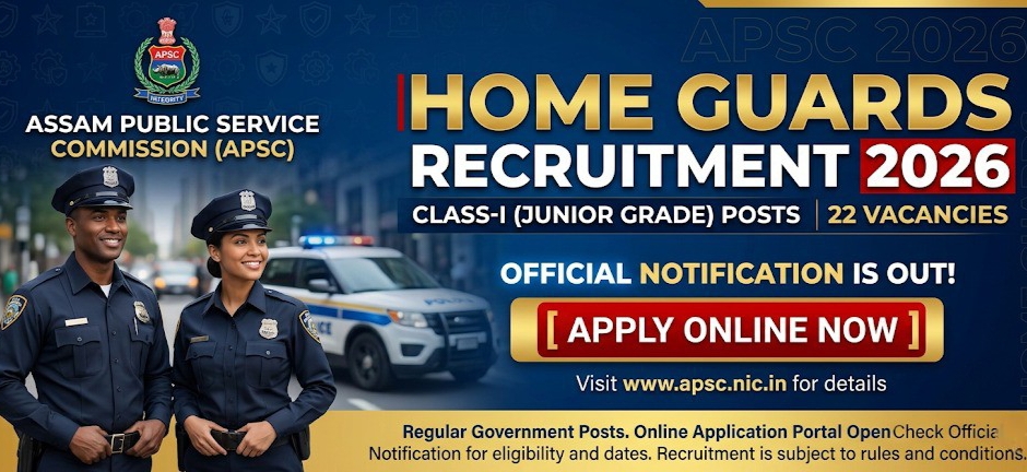 APSC Home Guards Recruitment 2026 - Apply Online for Class-I (Junior Grade) Posts | 22 Vacancies