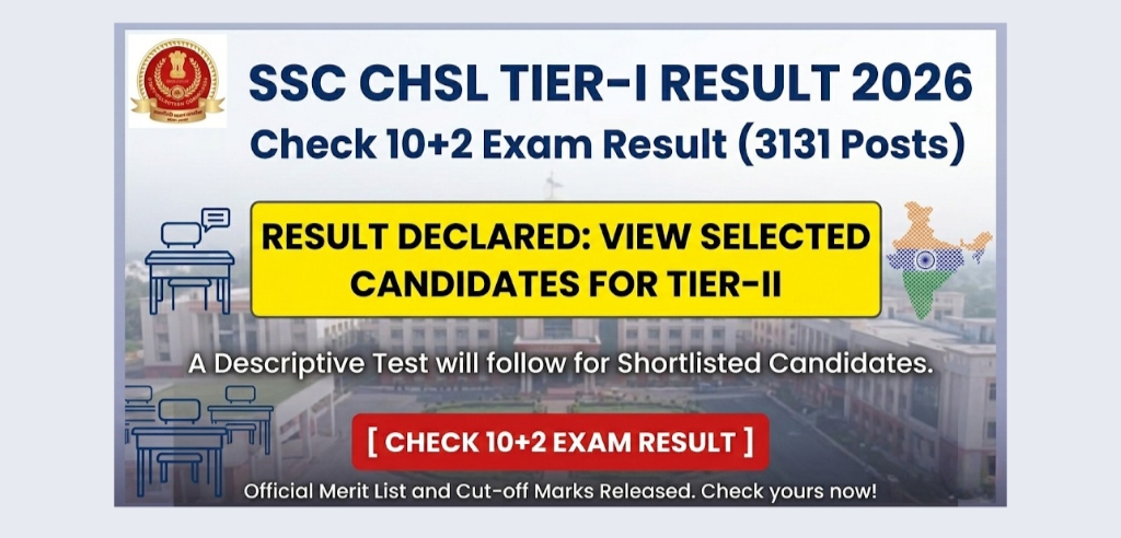 SSC CHSL Tier-I Result 2026 - Check 10+2 Exam Result (3131 Posts)