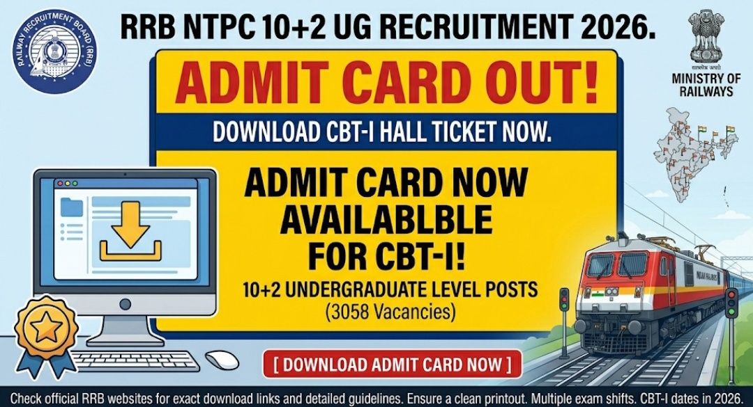 RRB NTPC 10+2 UG Admit Card 2026 Out - Download CBT-I Hall Ticket | 3058 Posts