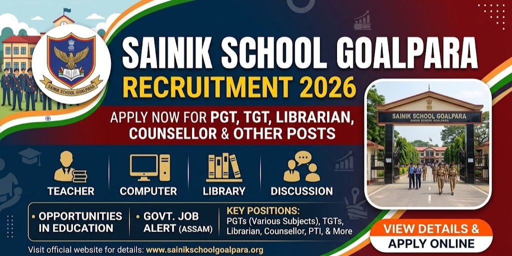 Sainik School Goalpara Recruitment 2026 - Apply for PGT, TGT, Librarian, Counsellor & Other Posts
